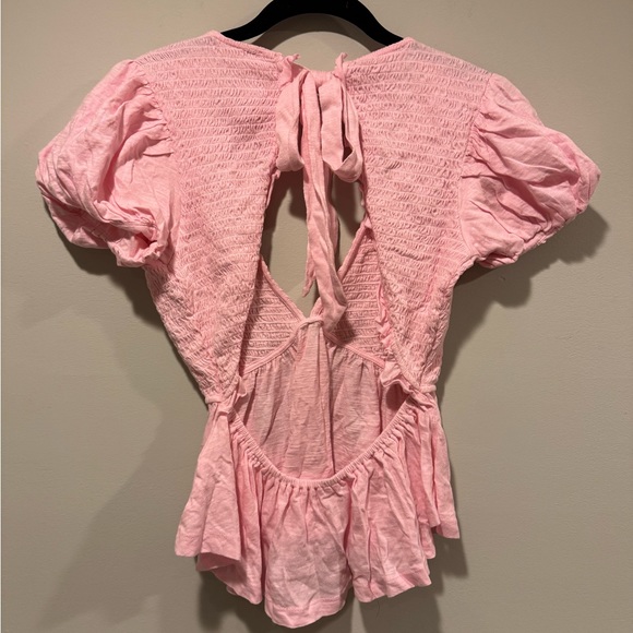 Free People NWT Charlotte Sugar Spoonful Pink Open Back Blouse Crop Top - Size S - Picture 9 of 11